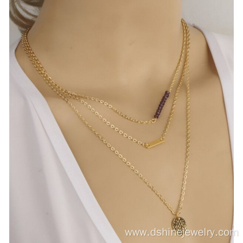 Gold Plated Beaded Chunky Chain Necklace With Tiny Pendant